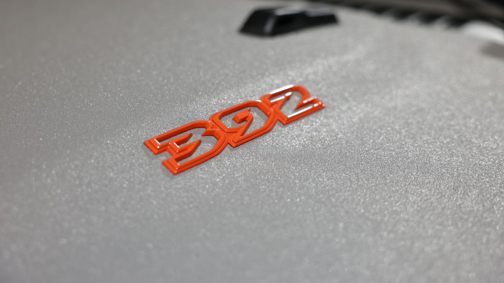 Close-up of Jeep Wrangler Rubicon 392 badge on Apex Armor protective coating applied by Apex Custom Innovations